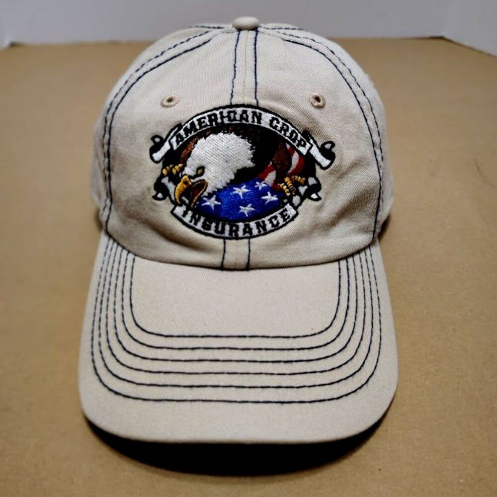 American Crop Insurance Tan Baseball Cap Embroidered Eagle Logo Adjustable
